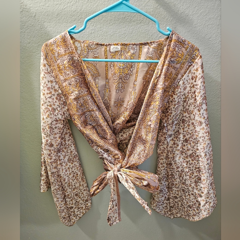 Channel Your Inner Hippie Rockstar! Exotic Metallic Floral Wrap Top